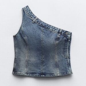Zara asymmetric denim top NWT